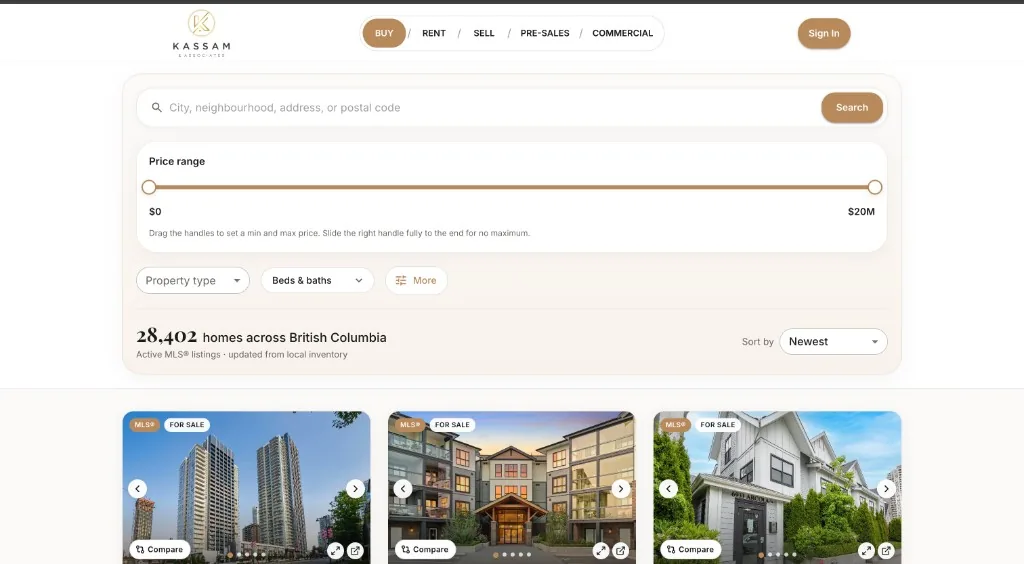 MLS property listings grid for British Columbia