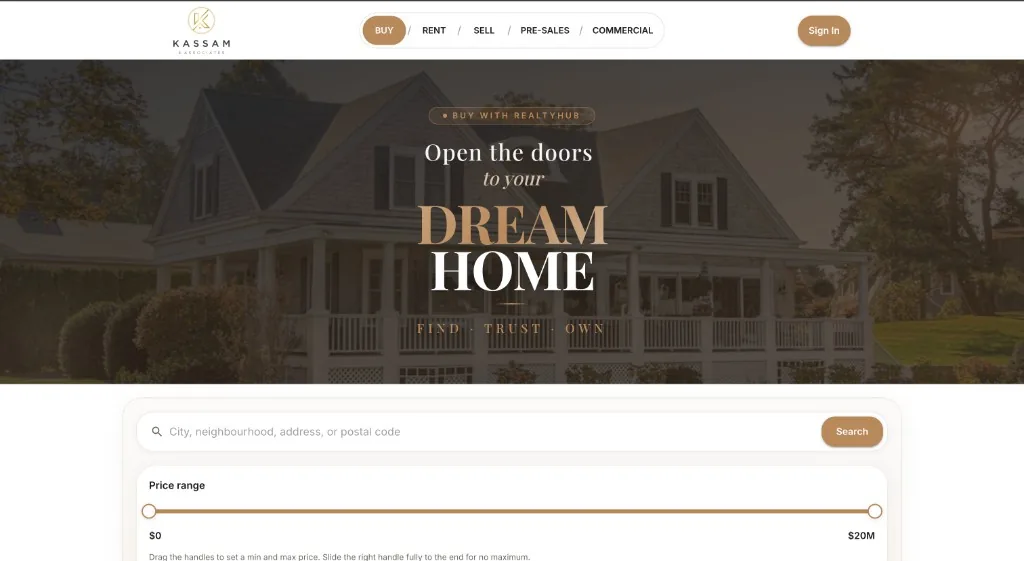 Property search with price range filters
